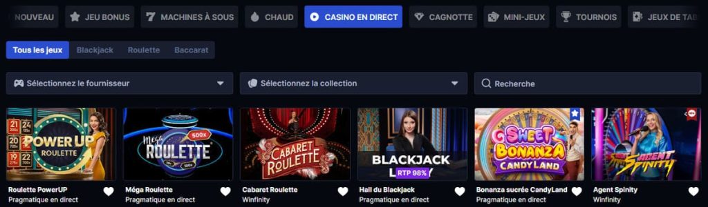 BetFlare Casino jeux live