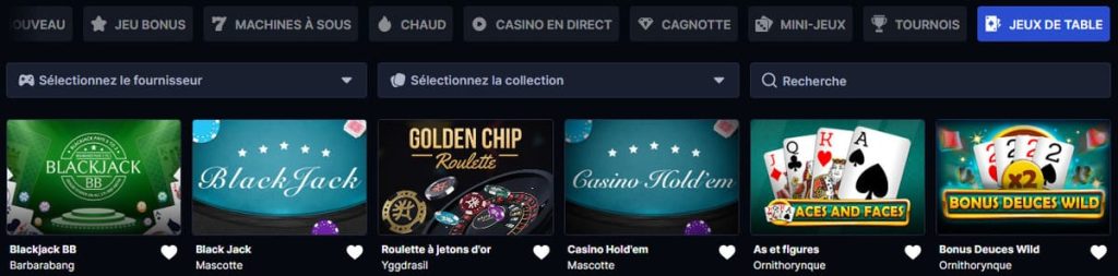 BetFlare Casino jeux table