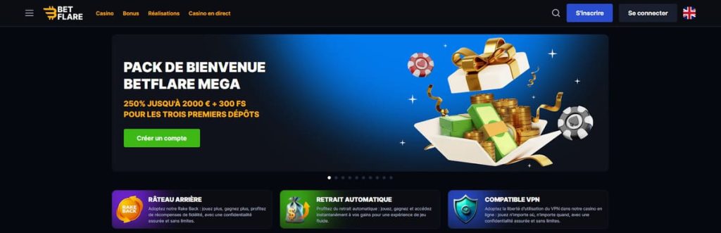 BetFlare Casino page accueil